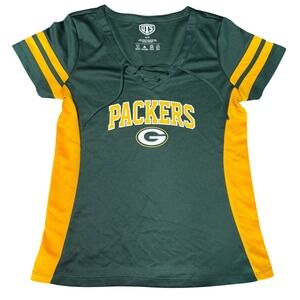 OTS Green Bay Packers Jersey Women Medium Lace Up V-Neck Green Blokcore Gameday